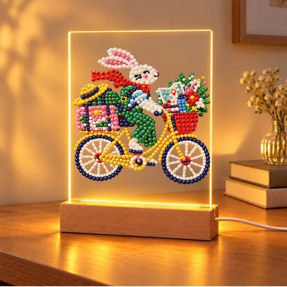 Bunny on a Yellow Bicycle (Light-Up Pearl Painting)