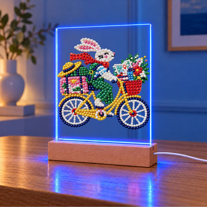 Bunny on a Yellow Bicycle (Light-Up Pearl Painting)