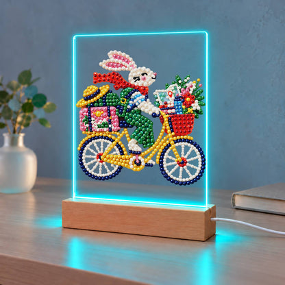 Bunny on a Yellow Bicycle (Light-Up Pearl Painting)