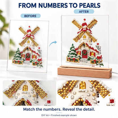 Snowy Windmill with Golden Sails (Light-Up Pearl Painting)