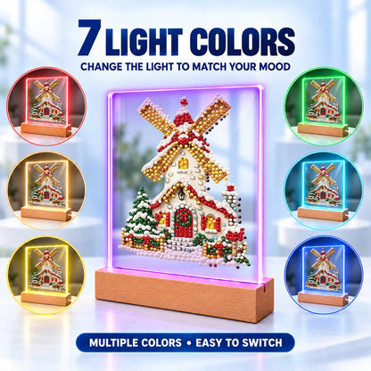 Snowy Windmill with Golden Sails (Light-Up Pearl Painting)