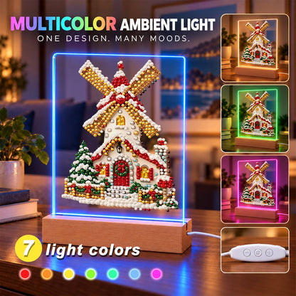 Snowy Windmill with Golden Sails (Light-Up Pearl Painting)