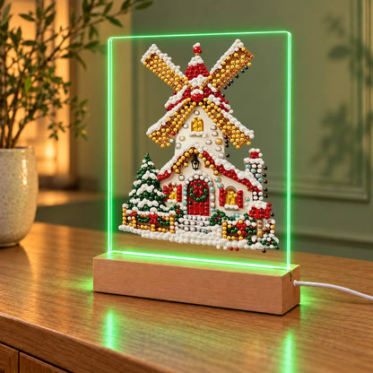 Snowy Windmill with Golden Sails (Light-Up Pearl Painting)