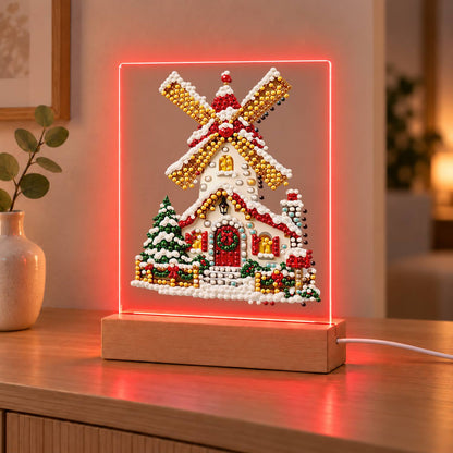 Snowy Windmill with Golden Sails (Light-Up Pearl Painting)