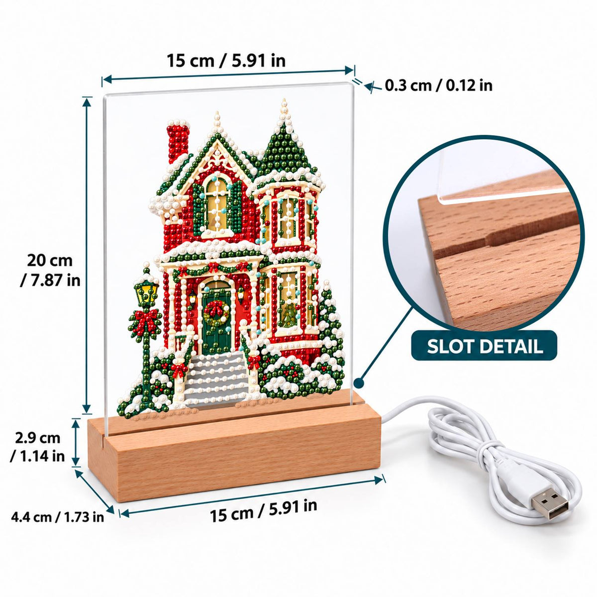 Red Victorian House in Snow (Light-Up Pearl Painting)