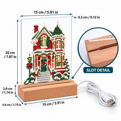 Red Victorian House in Snow (Light-Up Pearl Painting)