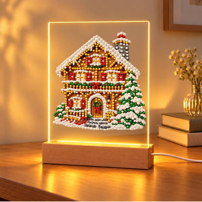 Snowy Alpine Chalet with Garland (Light-Up Pearl Painting)