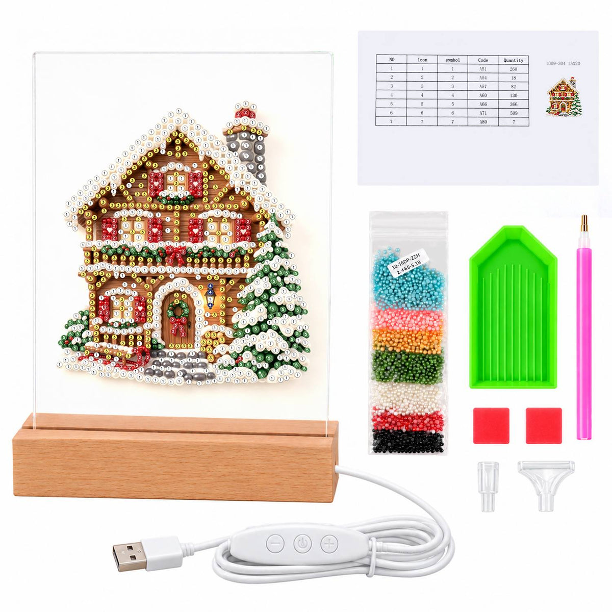 Snowy Alpine Chalet with Garland (Light-Up Pearl Painting)