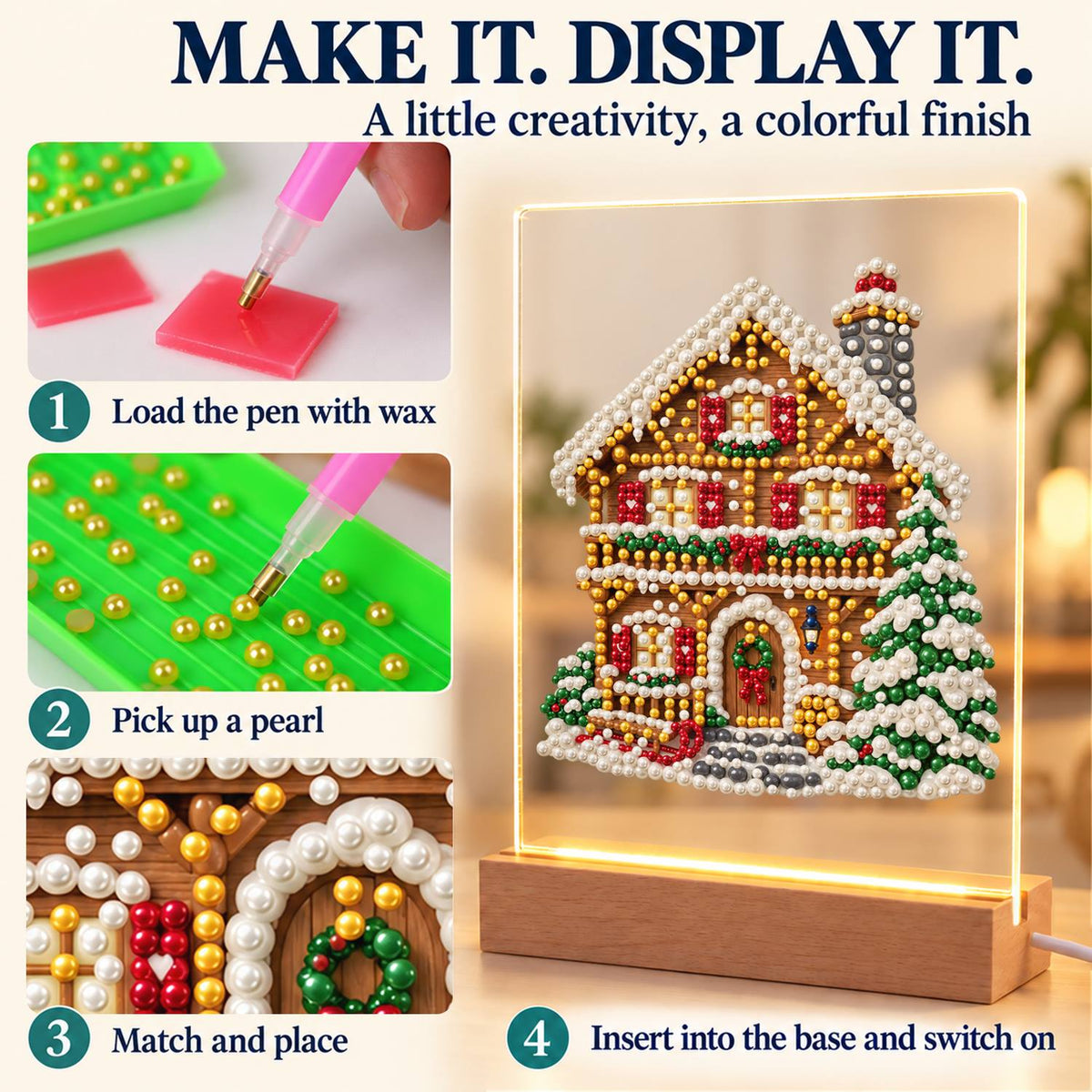 Snowy Alpine Chalet with Garland (Light-Up Pearl Painting)