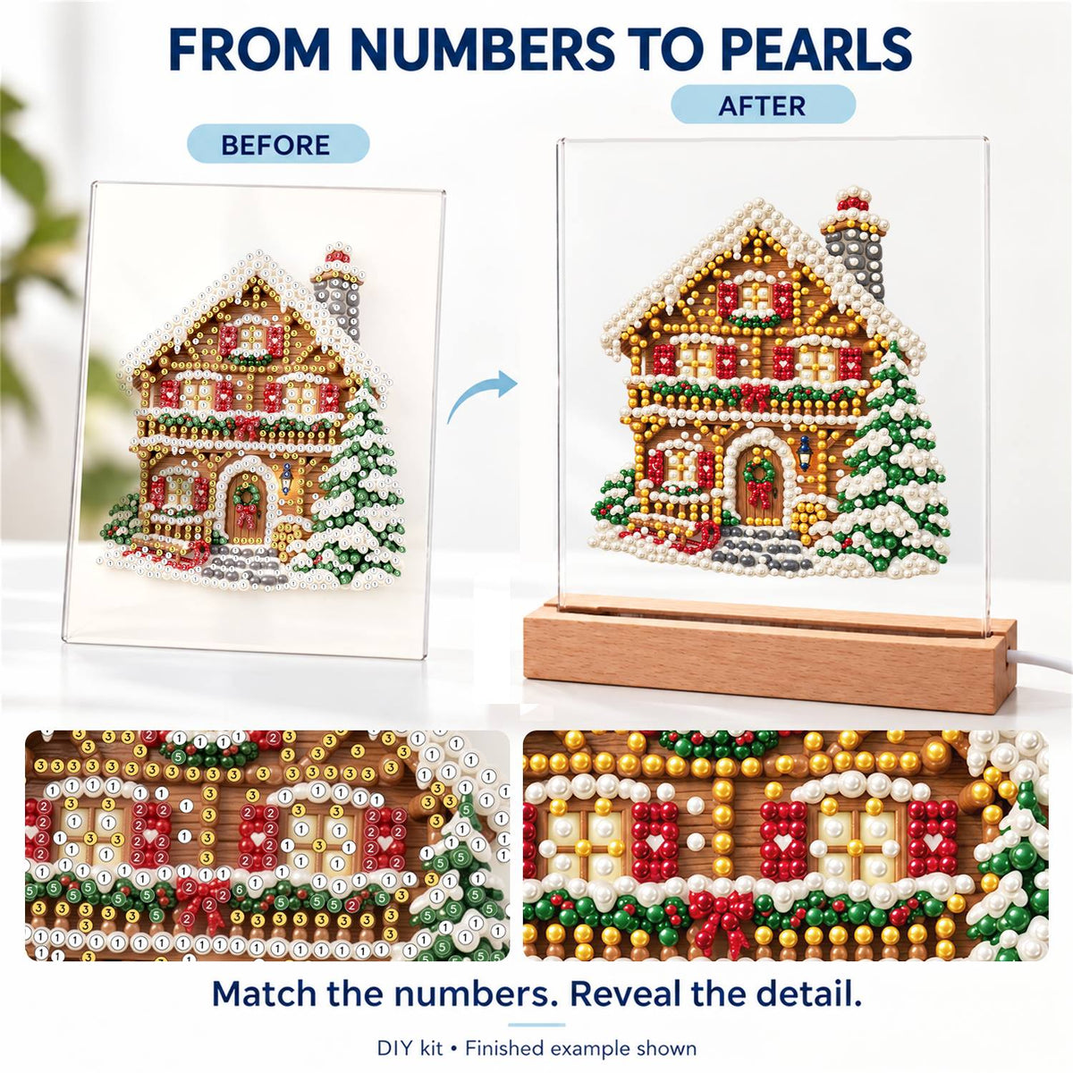 Snowy Alpine Chalet with Garland (Light-Up Pearl Painting)