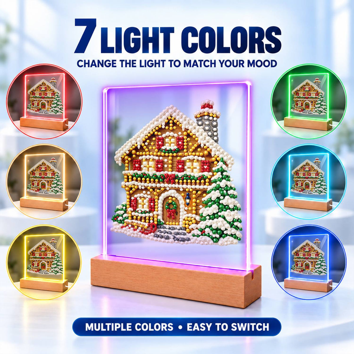 Snowy Alpine Chalet with Garland (Light-Up Pearl Painting)