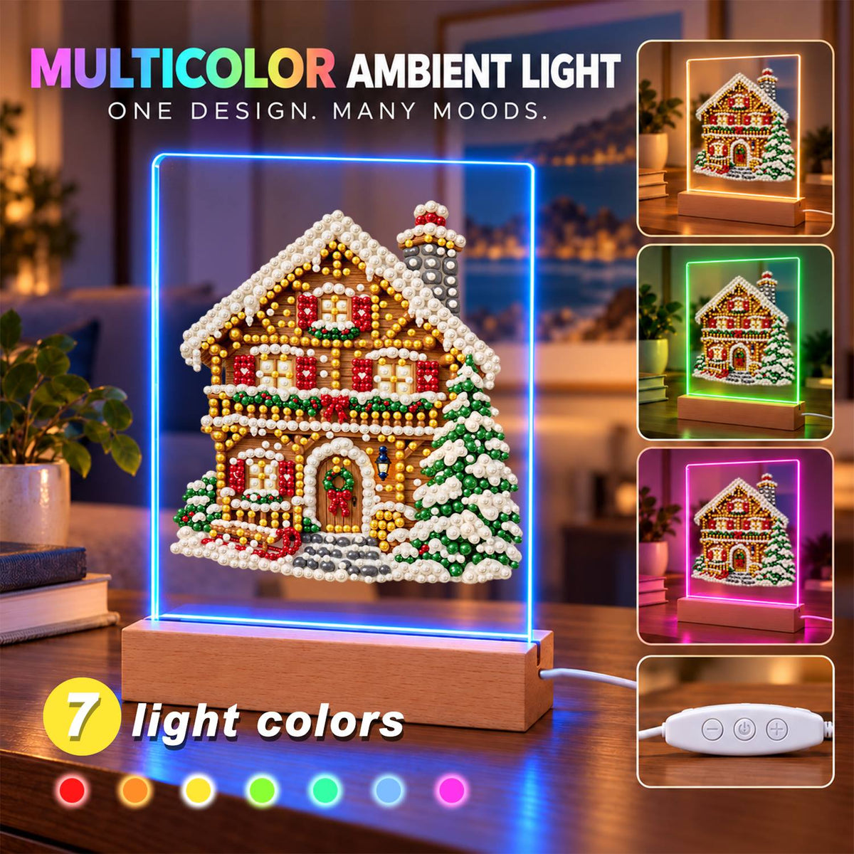Snowy Alpine Chalet with Garland (Light-Up Pearl Painting)