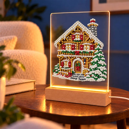 Snowy Alpine Chalet with Garland (Light-Up Pearl Painting)