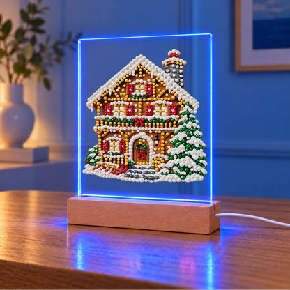 Snowy Alpine Chalet with Garland (Light-Up Pearl Painting)