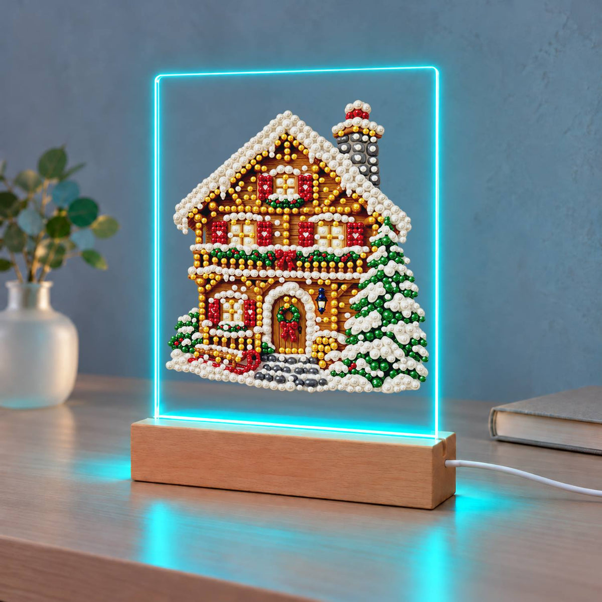 Snowy Alpine Chalet with Garland (Light-Up Pearl Painting)