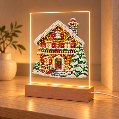Snowy Alpine Chalet with Garland (Light-Up Pearl Painting)