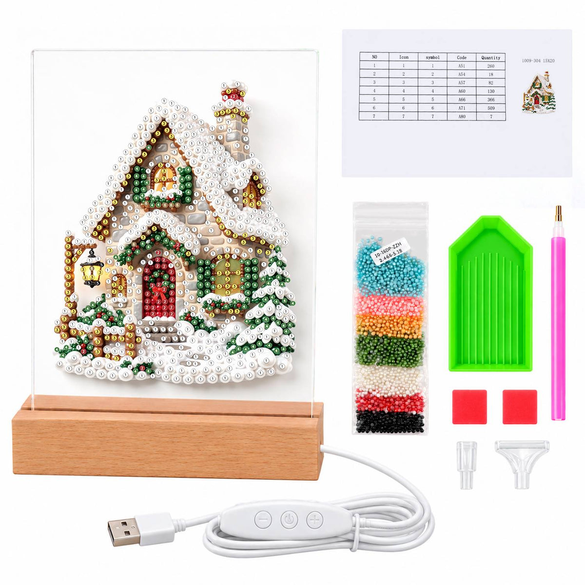 Snow-Laden Cottage with Gold Trim (Light-Up Pearl Painting)