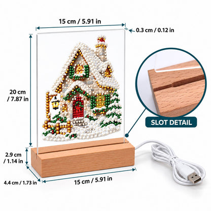 Snow-Laden Cottage with Gold Trim (Light-Up Pearl Painting)