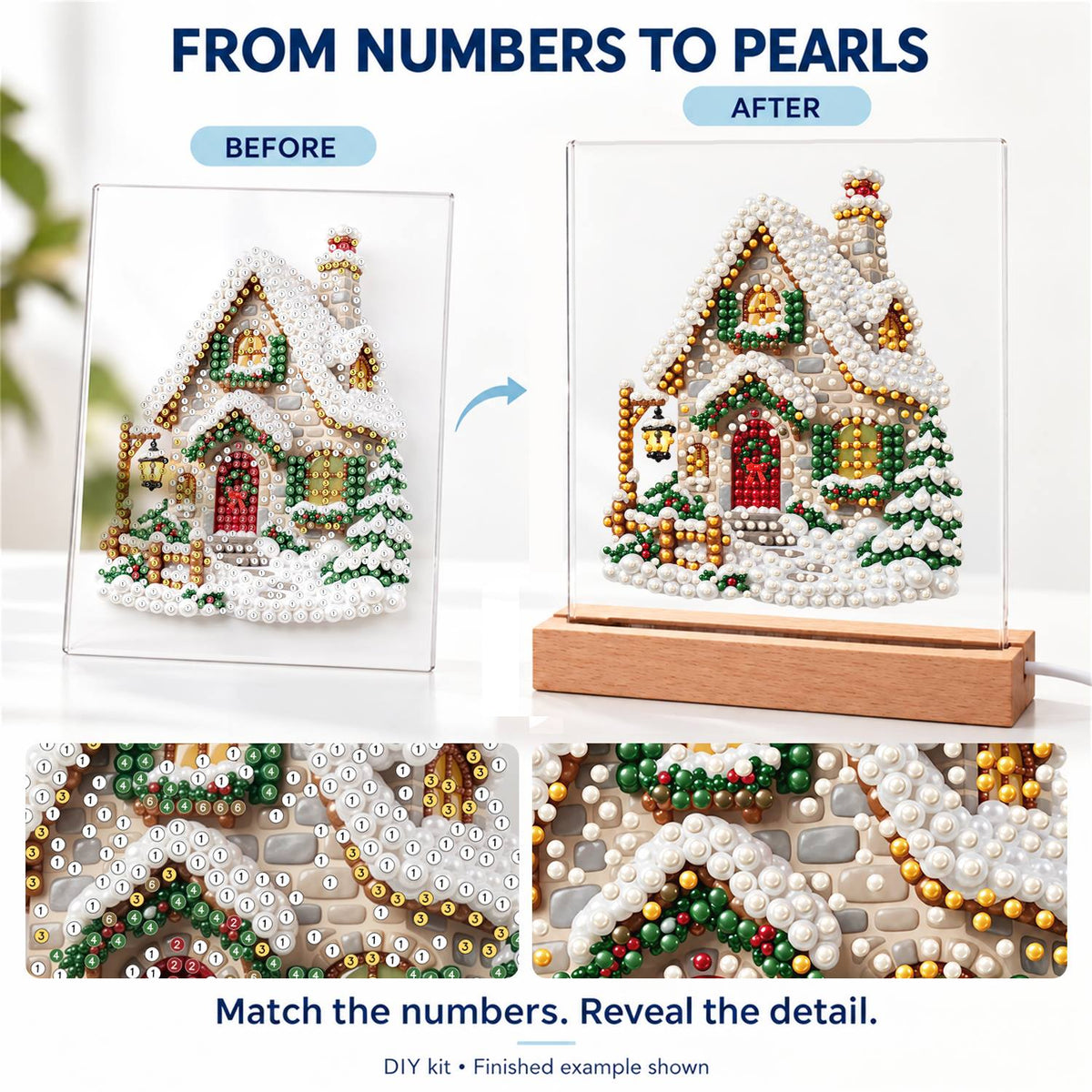 Snow-Laden Cottage with Gold Trim (Light-Up Pearl Painting)