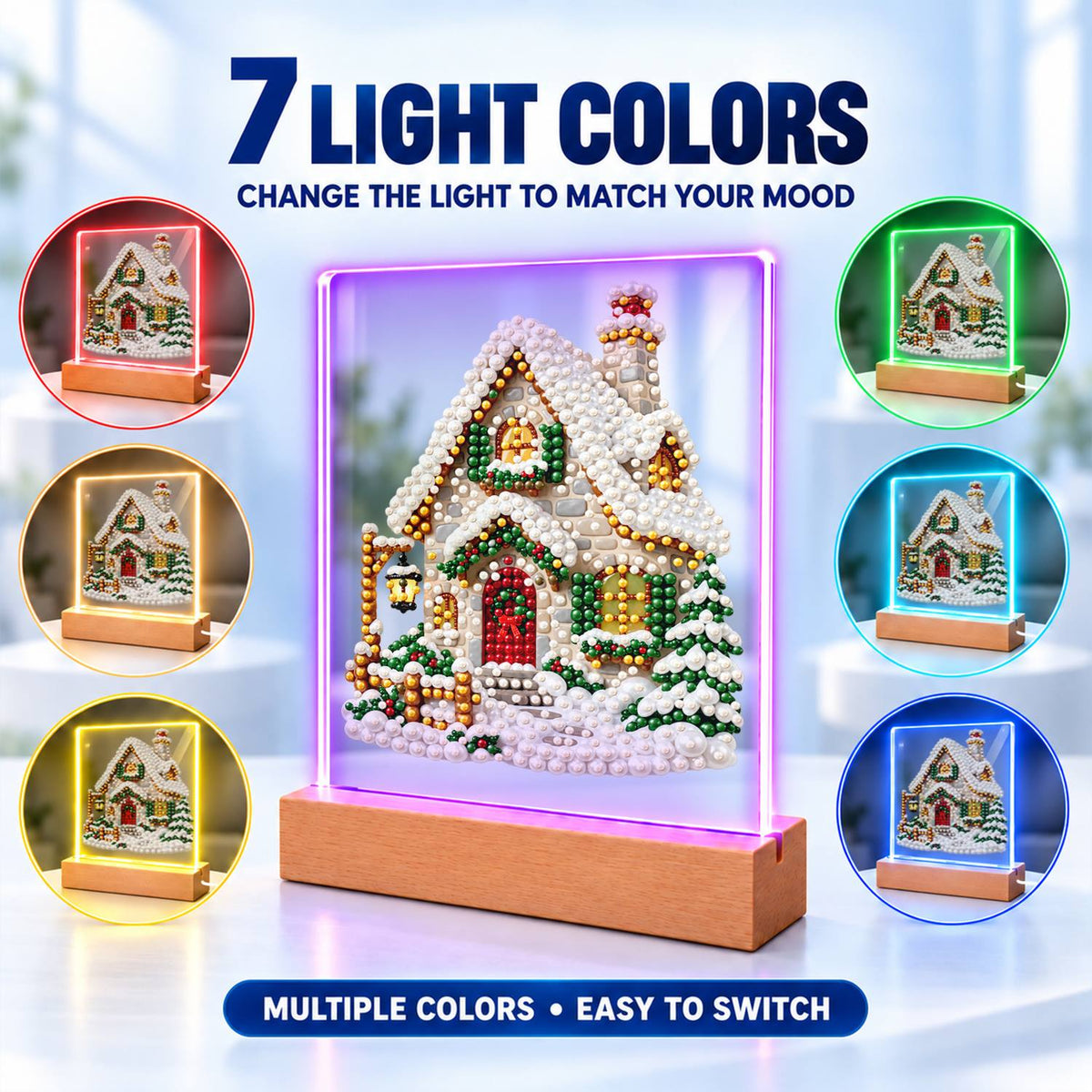 Snow-Laden Cottage with Gold Trim (Light-Up Pearl Painting)
