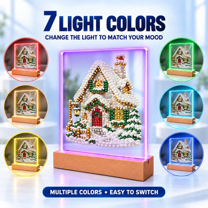 Snow-Laden Cottage with Gold Trim (Light-Up Pearl Painting)