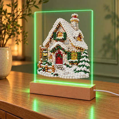 Snow-Laden Cottage with Gold Trim (Light-Up Pearl Painting)