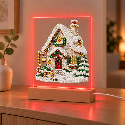 Snow-Laden Cottage with Gold Trim (Light-Up Pearl Painting)