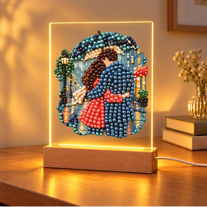 Rainy Night Umbrella Embrace (Light-Up Pearl Painting)