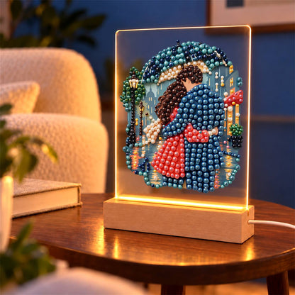 Rainy Night Umbrella Embrace (Light-Up Pearl Painting)