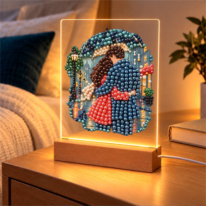 Rainy Night Umbrella Embrace (Light-Up Pearl Painting)