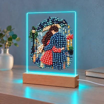 Rainy Night Umbrella Embrace (Light-Up Pearl Painting)