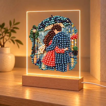 Rainy Night Umbrella Embrace (Light-Up Pearl Painting)