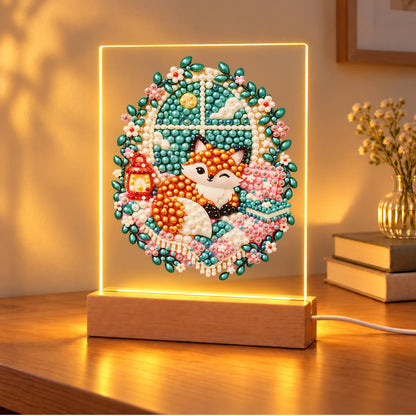 Cozy Fox by a Lantern Window (Light-Up Pearl Painting)