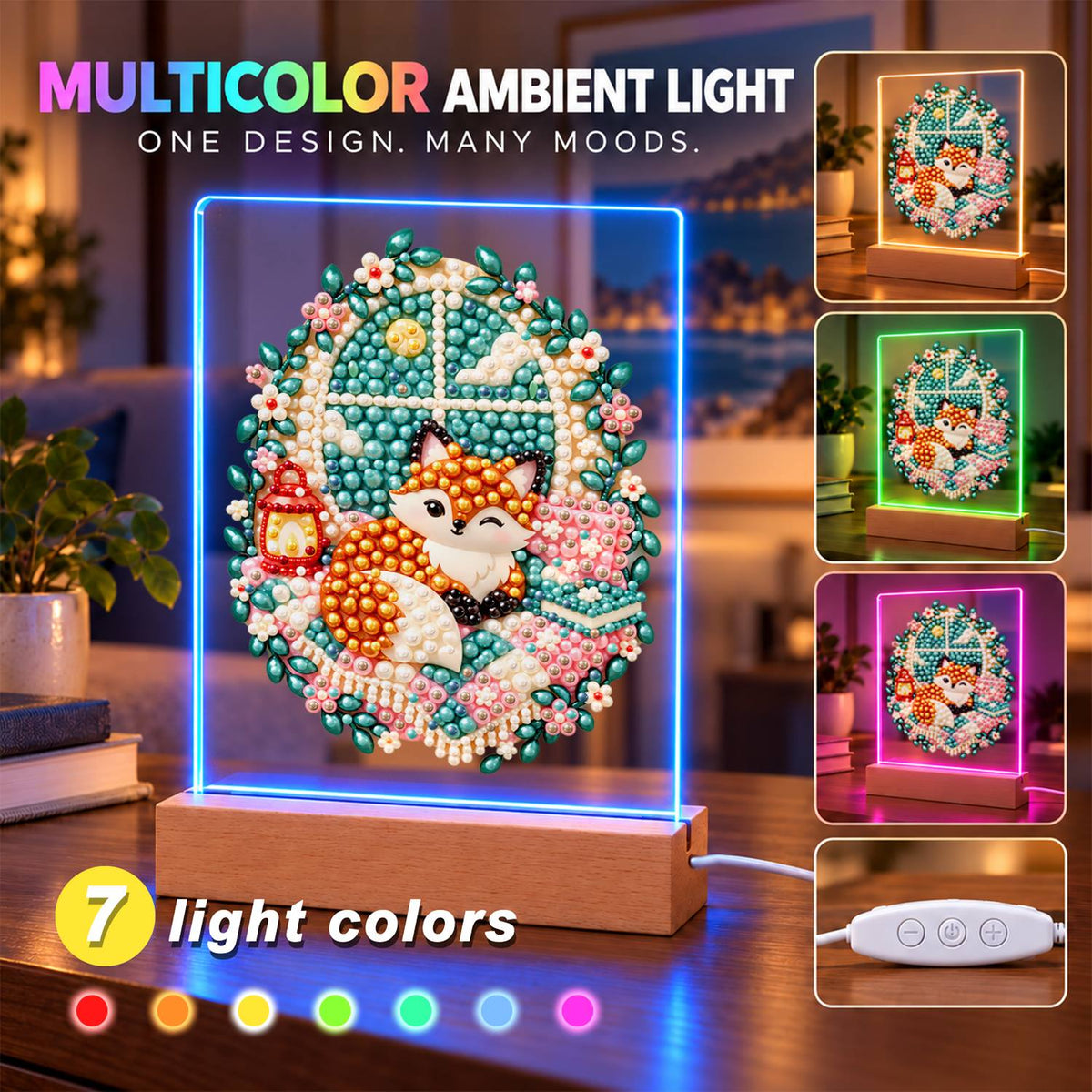 Cozy Fox by a Lantern Window (Light-Up Pearl Painting)