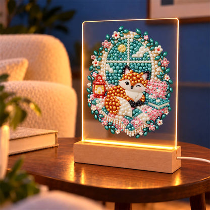 Cozy Fox by a Lantern Window (Light-Up Pearl Painting)