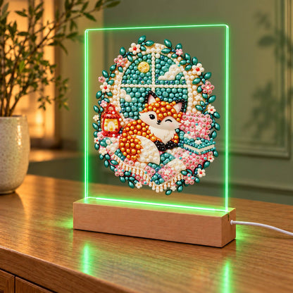 Cozy Fox by a Lantern Window (Light-Up Pearl Painting)