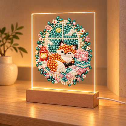 Cozy Fox by a Lantern Window (Light-Up Pearl Painting)