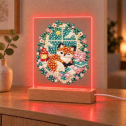 Cozy Fox by a Lantern Window (Light-Up Pearl Painting)