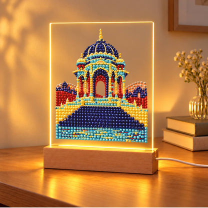 Blue-Domed Palace by the Water (Light-Up Pearl Painting)
