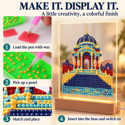 Blue-Domed Palace by the Water (Light-Up Pearl Painting)