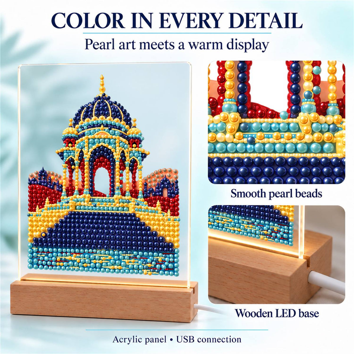 Blue-Domed Palace by the Water (Light-Up Pearl Painting)