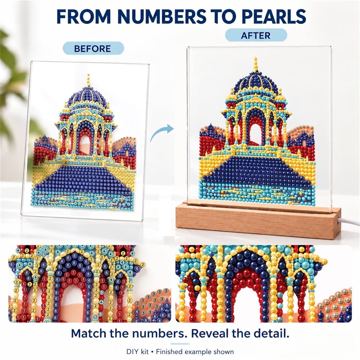 Blue-Domed Palace by the Water (Light-Up Pearl Painting)