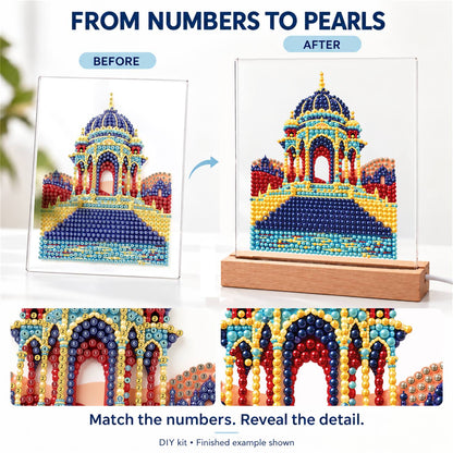 Blue-Domed Palace by the Water (Light-Up Pearl Painting)