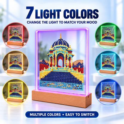 Blue-Domed Palace by the Water (Light-Up Pearl Painting)