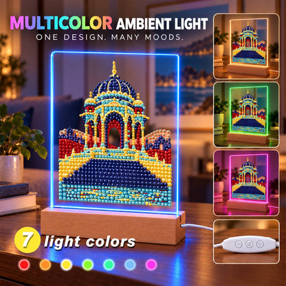 Blue-Domed Palace by the Water (Light-Up Pearl Painting)