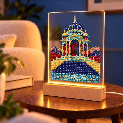 Blue-Domed Palace by the Water (Light-Up Pearl Painting)