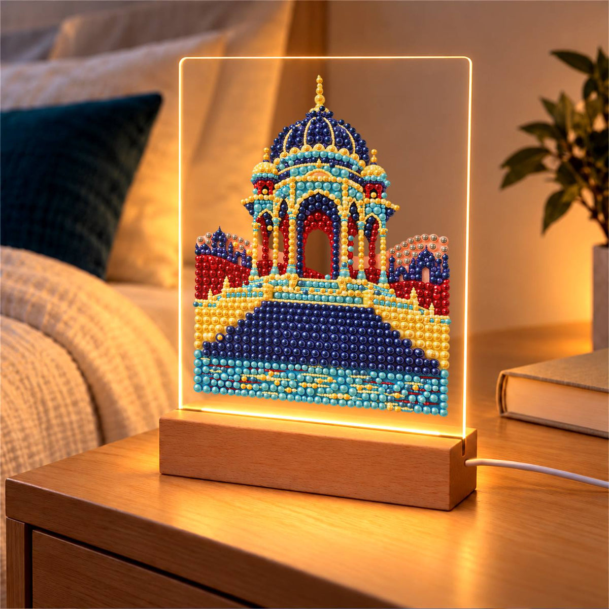 Blue-Domed Palace by the Water (Light-Up Pearl Painting)