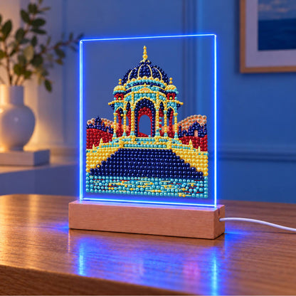 Blue-Domed Palace by the Water (Light-Up Pearl Painting)