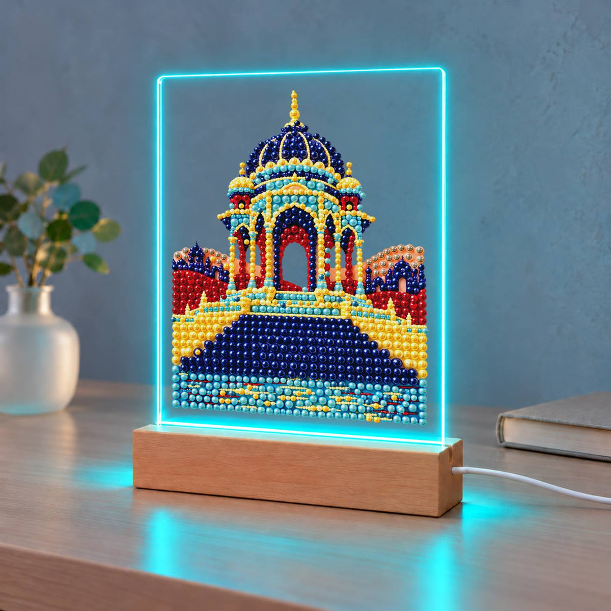 Blue-Domed Palace by the Water (Light-Up Pearl Painting)