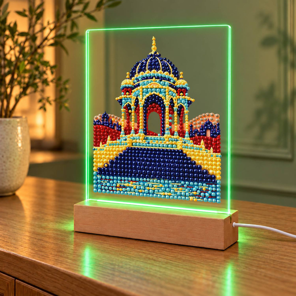 Blue-Domed Palace by the Water (Light-Up Pearl Painting)